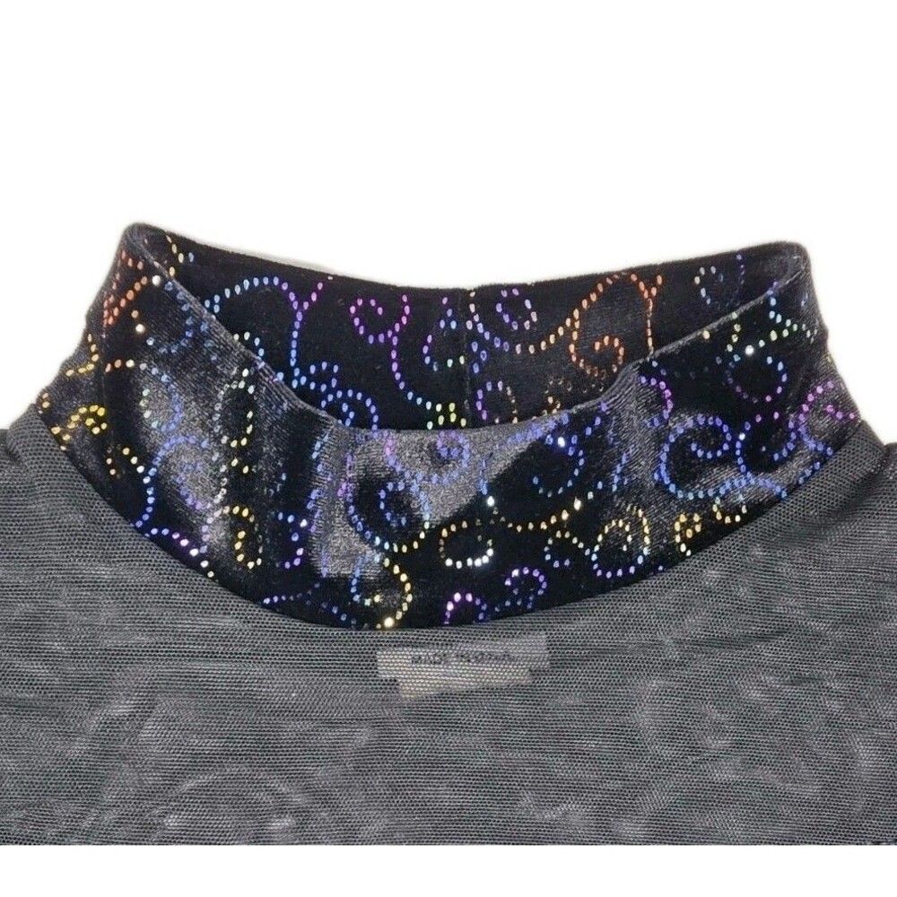 Body Wrappers VTG Mesh Velvet LS Mock Neck Dance Midriff Rainbow Bling Top AM, M - Picture 8 of 16